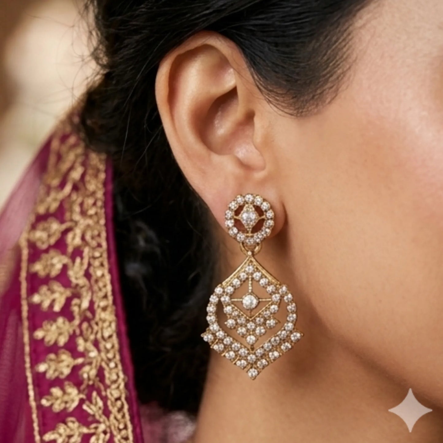 Gold Tone Necklace Set with Earrings & Maang Tikka