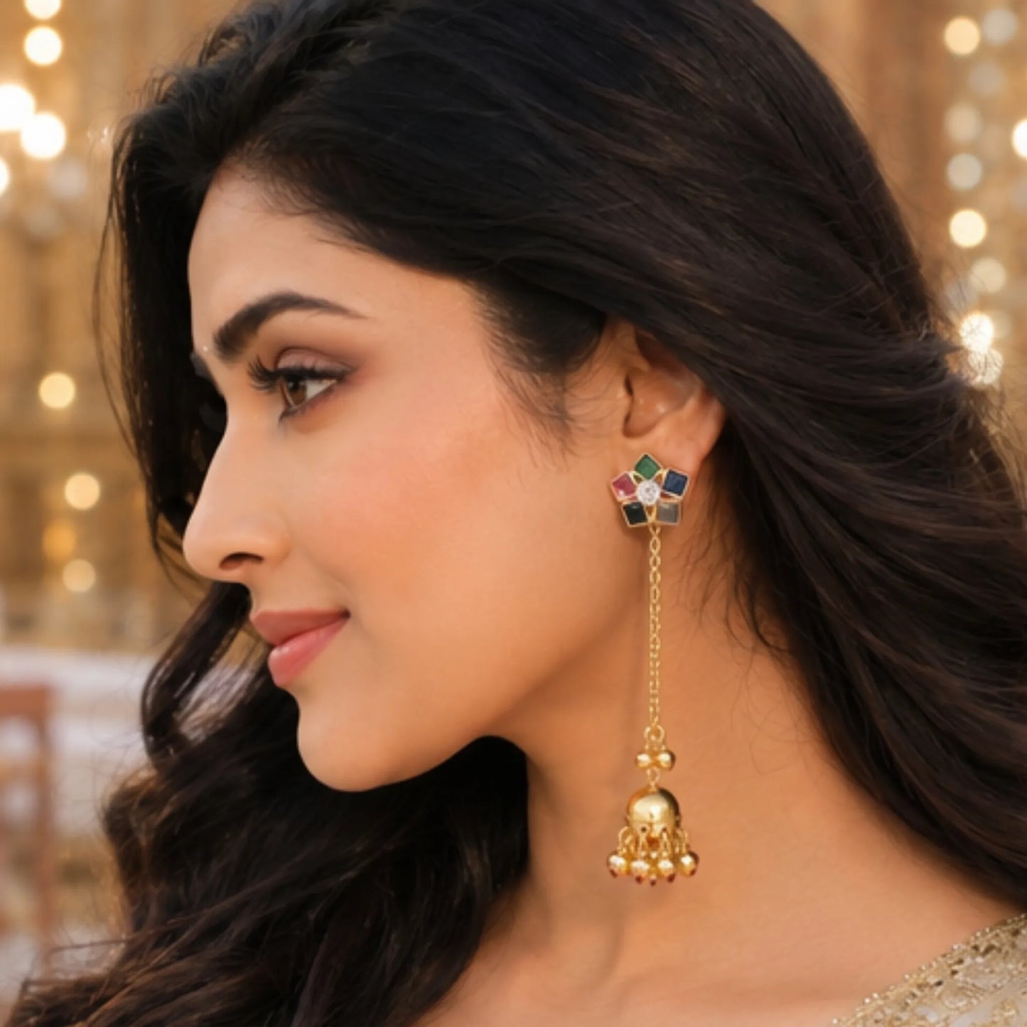 Floral Pearl Kashmiri Jhumka Earrings