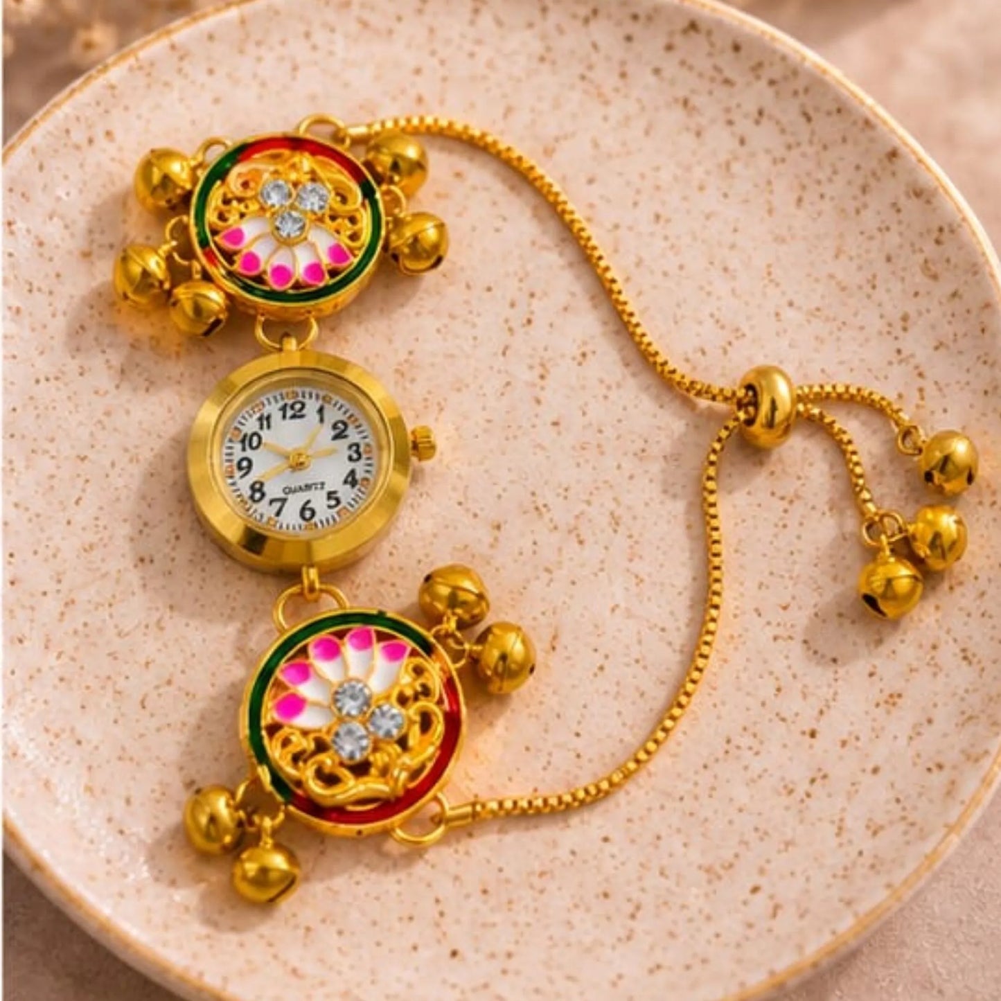 Multicolour Meenakari Floral Bracelet Watch for Women