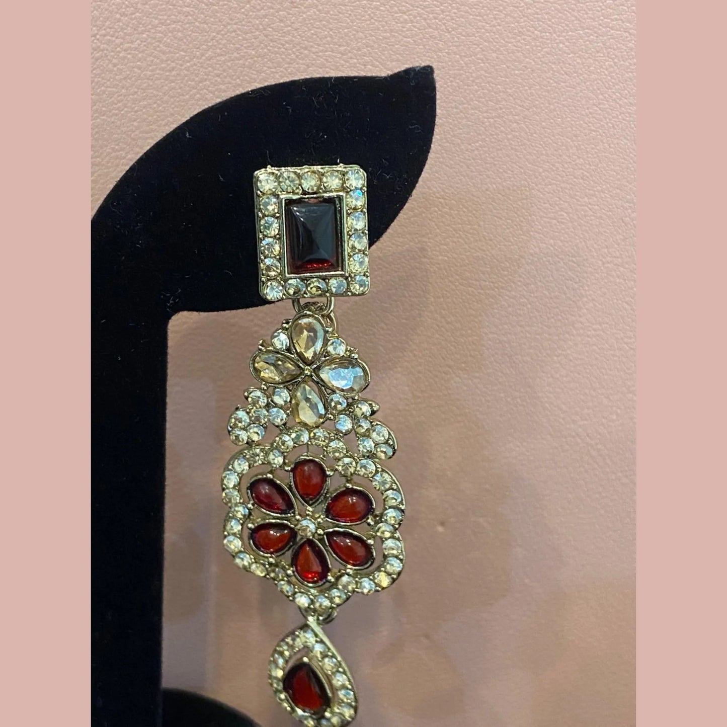 Maroon Stone Bridal Necklace Set with Earrings & Maang Tikka