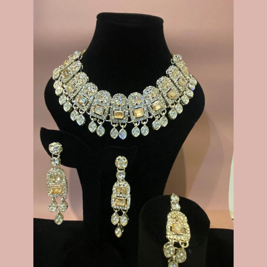 Royal Champagne Glow Necklace Set with Earrings & Maang Tikka