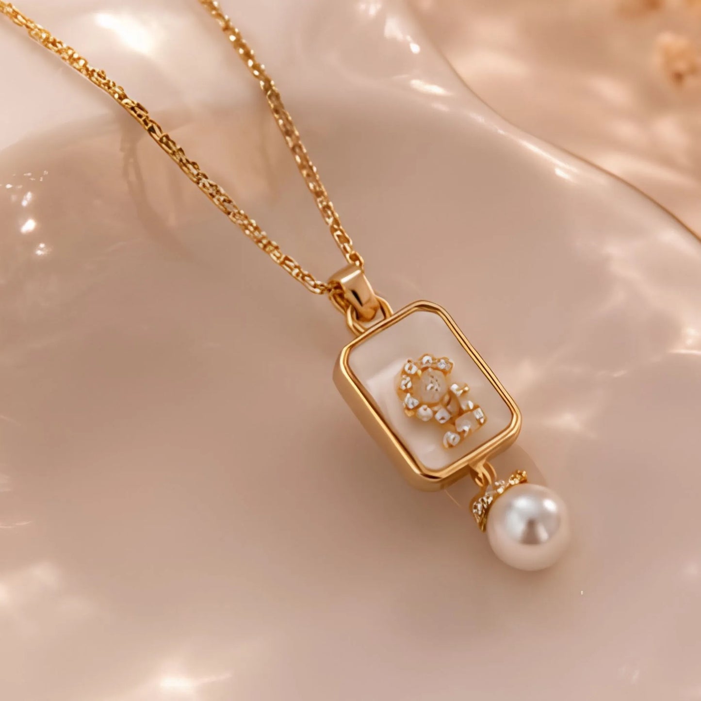 Kids' Gold Pearl Jewellery Gift Set – Necklace, Crystal Bracelet & Pearl Bangle