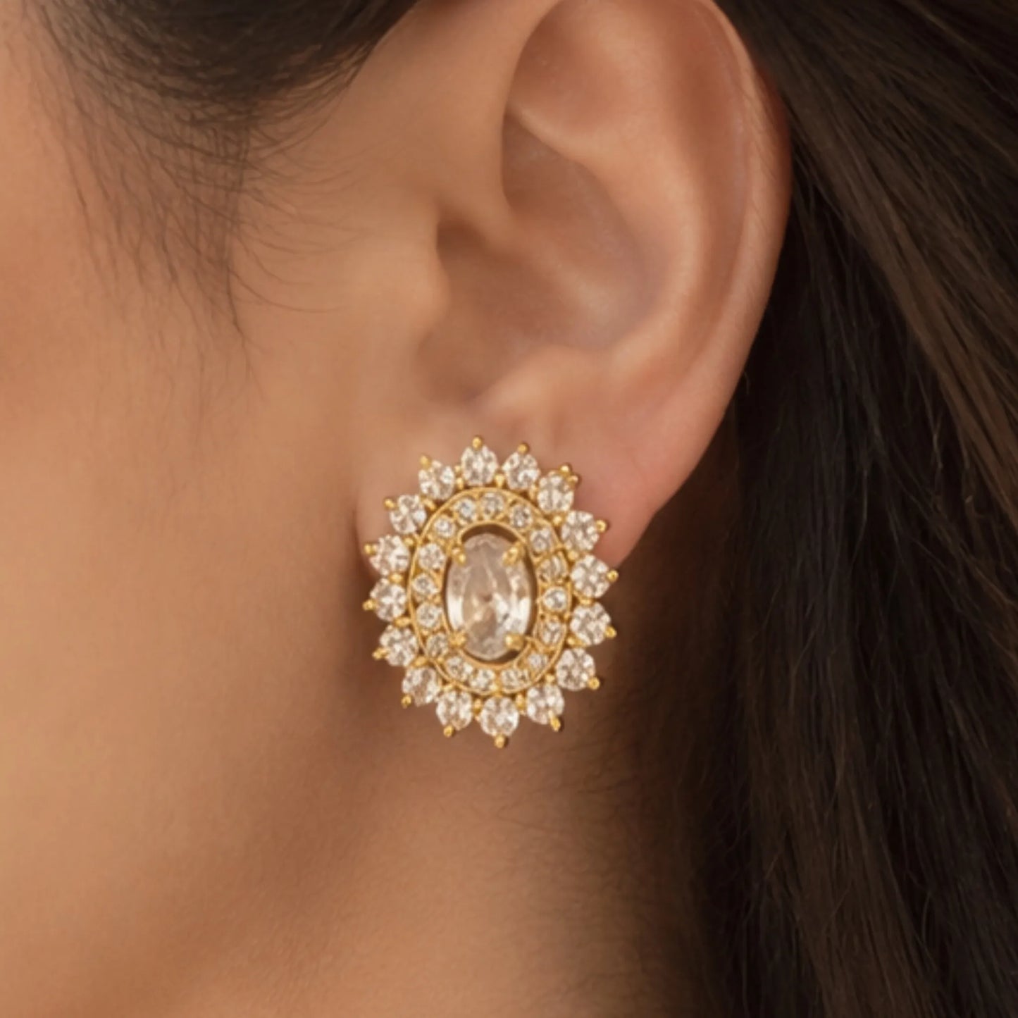 Minimalist Open-Geometric Textured Gold Studs