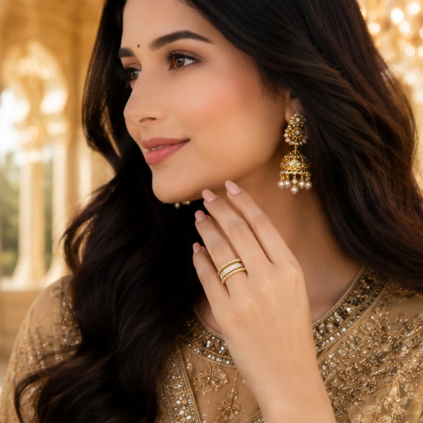 Golden Mixed-Cut Illusion Stack Ring