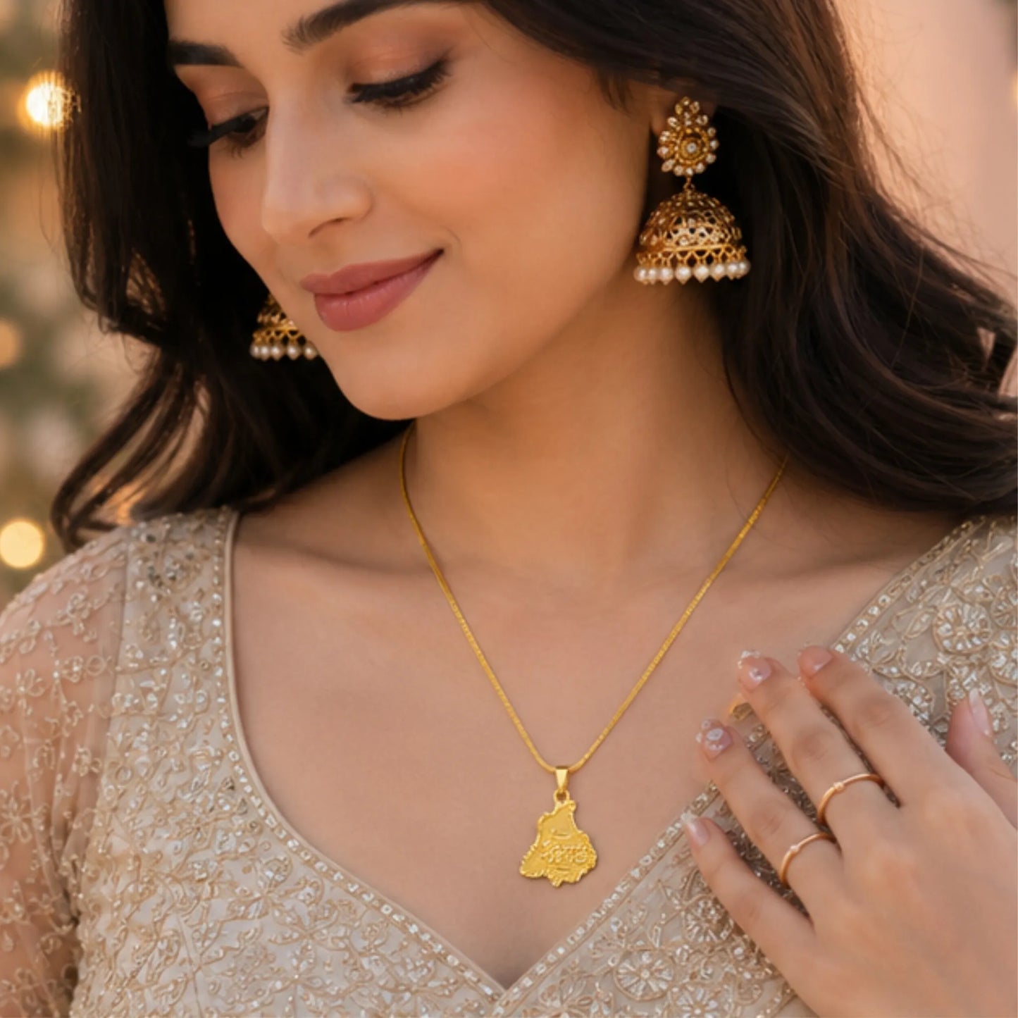 Premium 24-Inch Gold-Plated Punjab Map Pendant Chain
