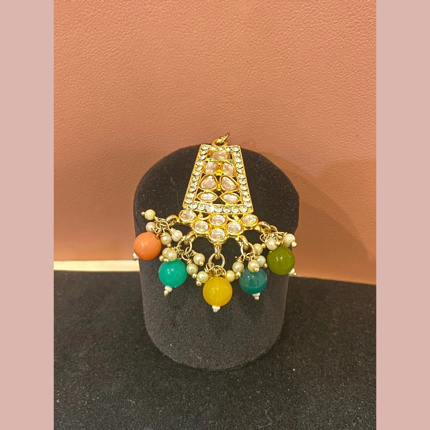 Multicolor Stone Choker Necklace Set with Earrings & Maang Tikka