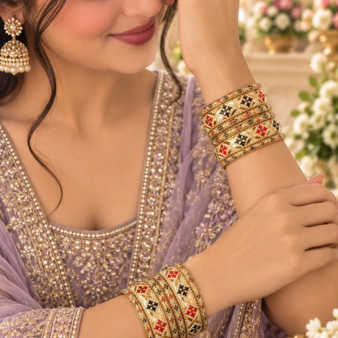 Gold-Tone Meenakari Style Bridal Bangles