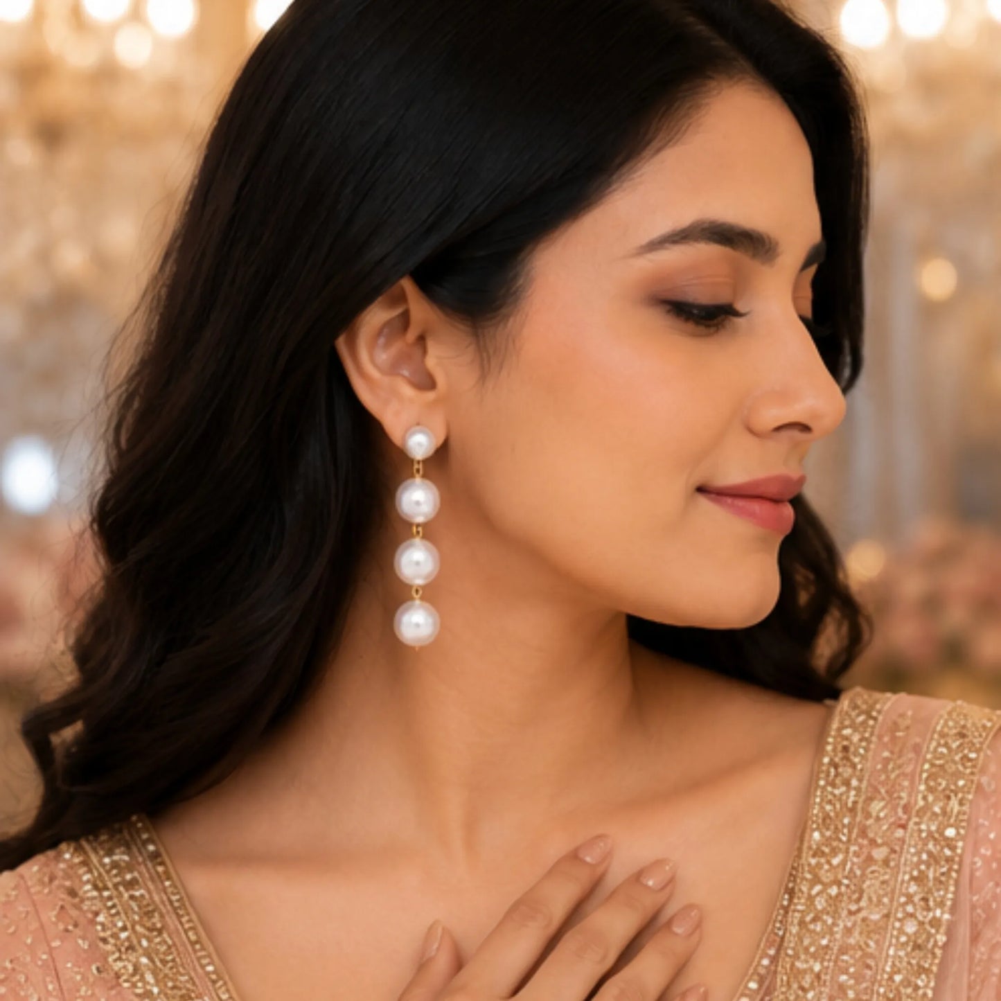 Four-Tier Pearl Drop Earrings