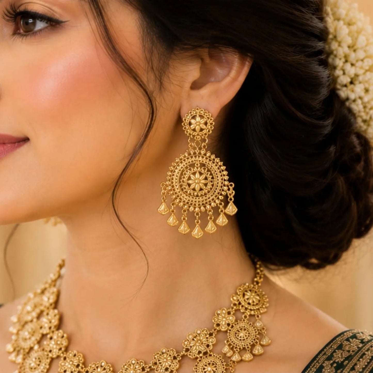 Golden Royal Sunburst Filigree Necklace Set