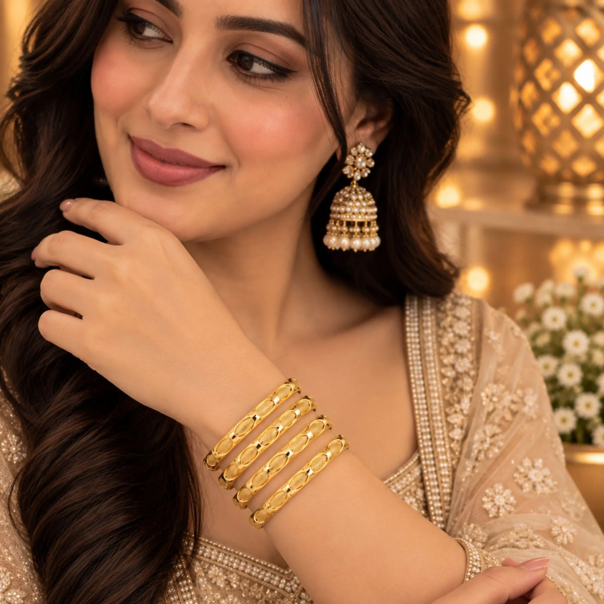 Slim Gold-Tone Traditional Bangle Set