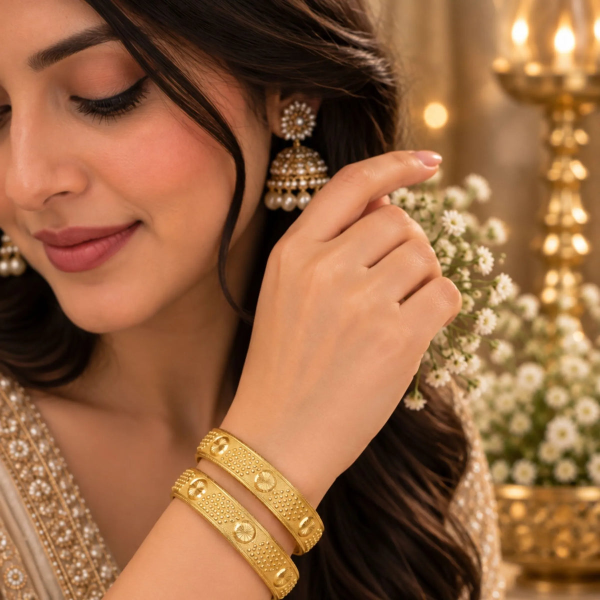 Textured Gold-Tone Traditional Bangle Pair