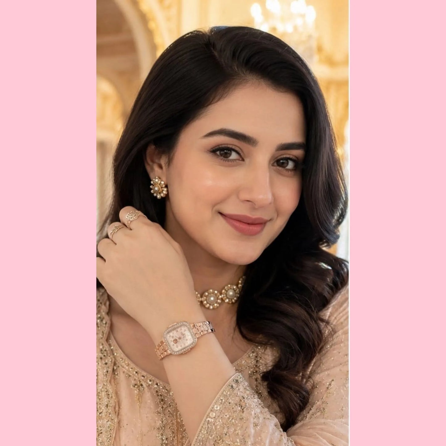 Rose Gold Crystal Bracelet Watch for Women