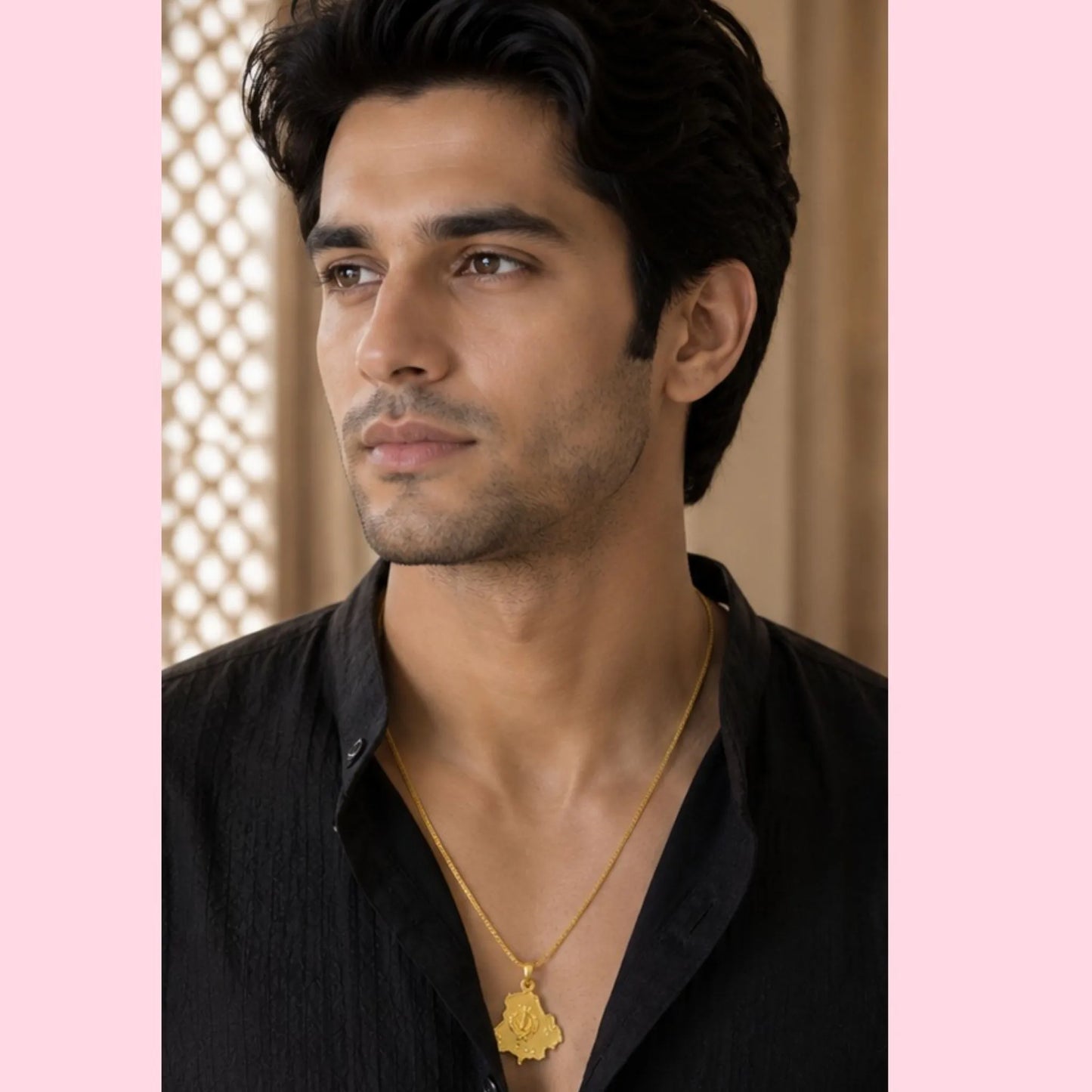 Unisex Gold-Tone Punjab Khanda Map Pendant Necklace – Minimalist Everyday Chain
