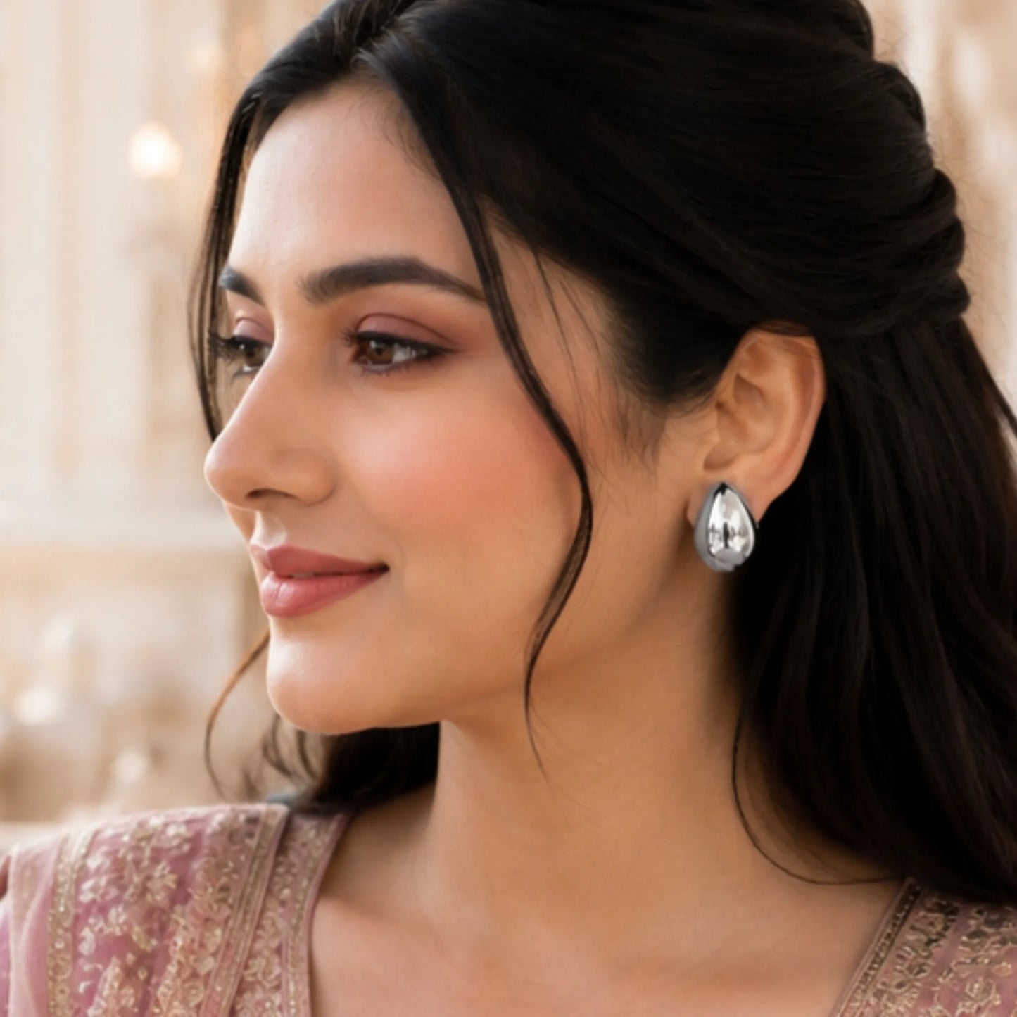 Silver Teardrop Stud Earrings