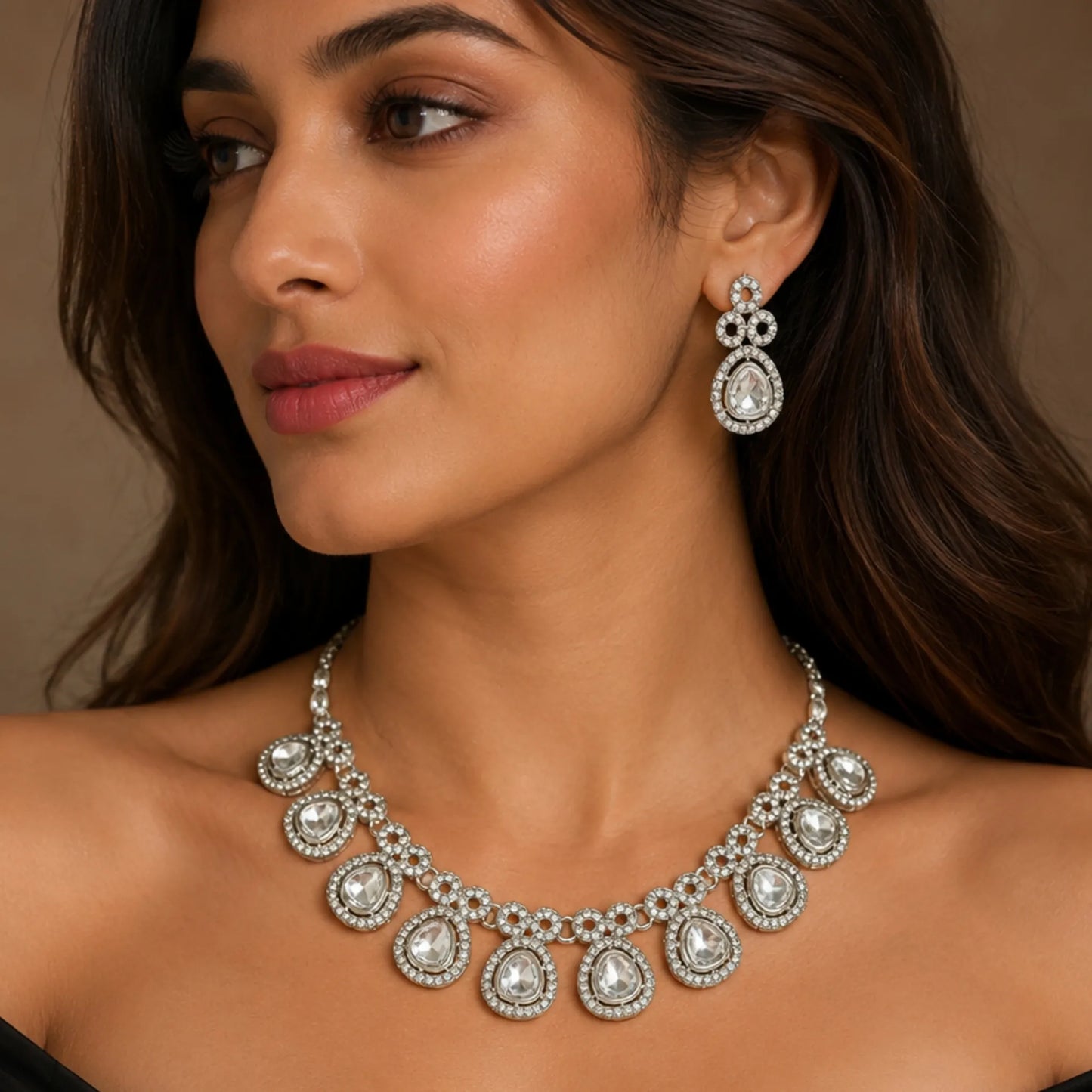 Silver Teardrop Halo Jewelry Set