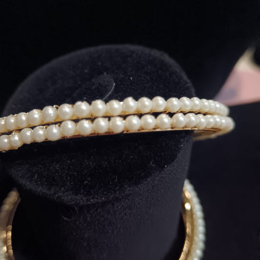 Classic White Pearl Bangles (Set of 4) – Graceful Gold-Tone Traditional Elegance