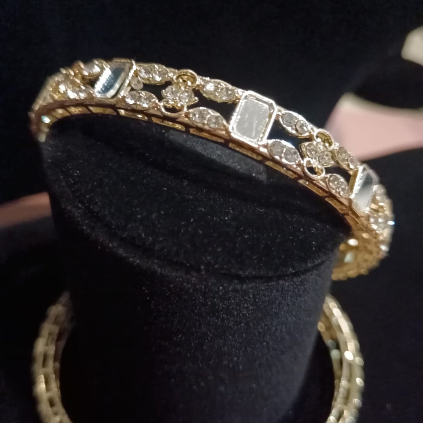 Lightweight Mirror-Style Gold Kada Bangles (Pair) – Elegant Traditional Wear