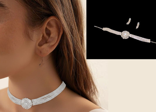 Classic Stone Choker Set - Silver