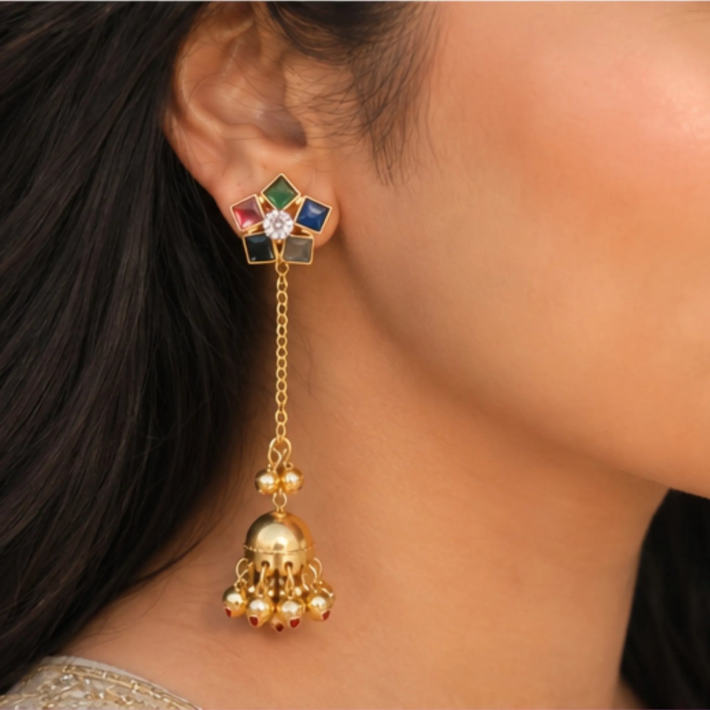 Floral Pearl Kashmiri Jhumka Earrings