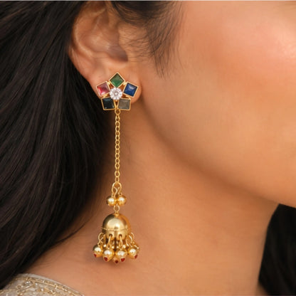 Floral Pearl Kashmiri Jhumka Earrings