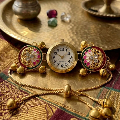 Multicolour Meenakari Floral Bracelet Watch for Women