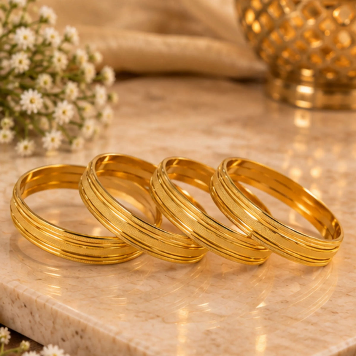 Slim Gold-Tone Textured Bangle Set
