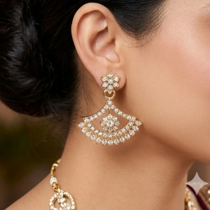 Stone Necklace Set with Earrings & Maang Tikka – Gold & Silver Options