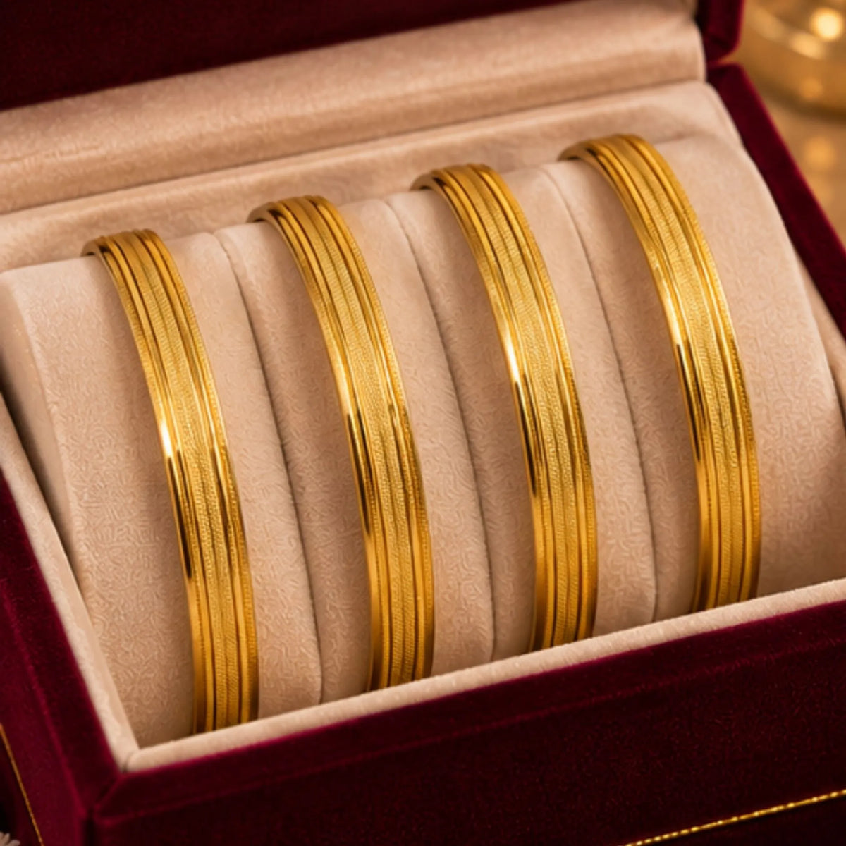 Slim Gold-Tone Textured Bangle Set