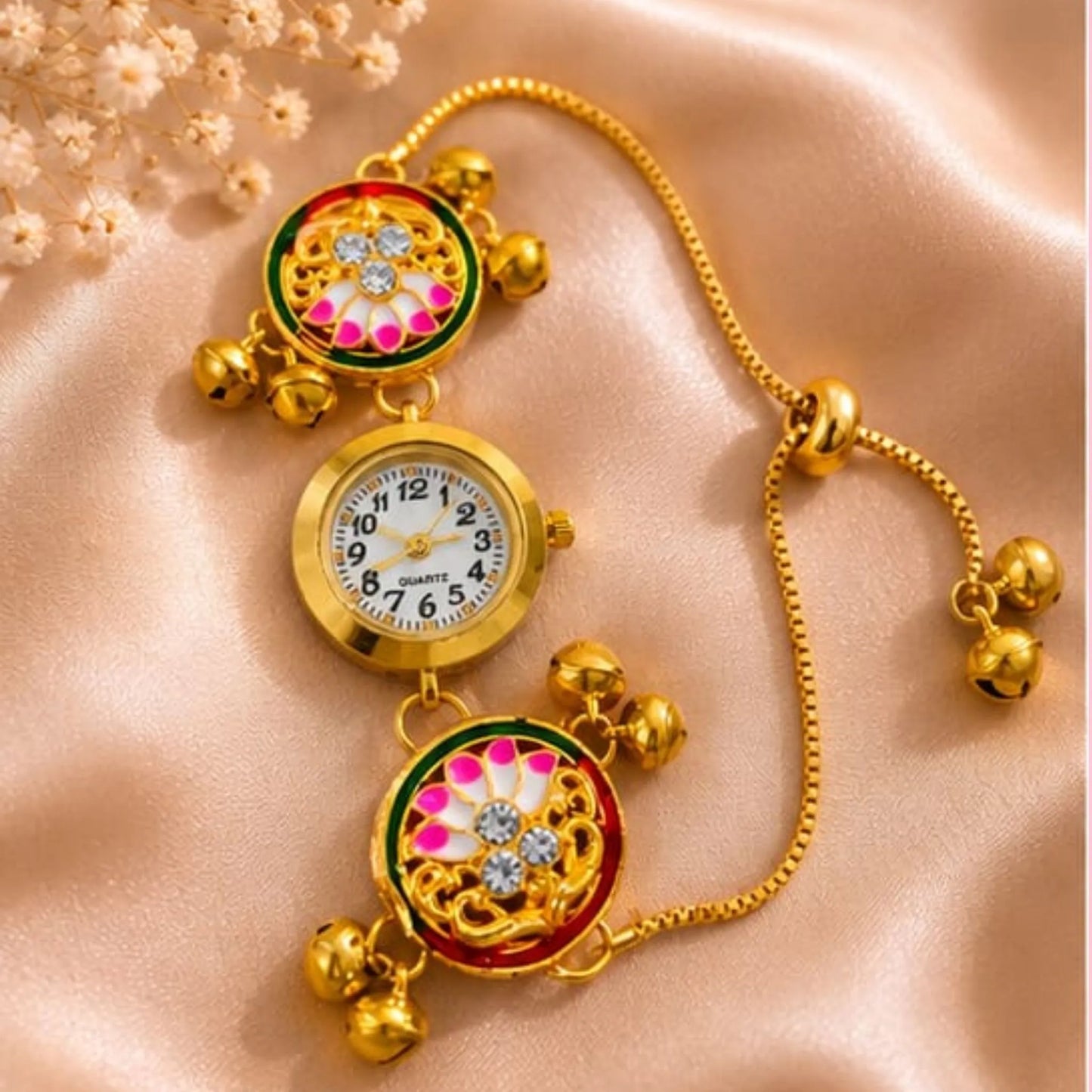 Multicolour Meenakari Floral Bracelet Watch for Women