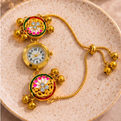 Multicolour Meenakari Floral Bracelet Watch for Women