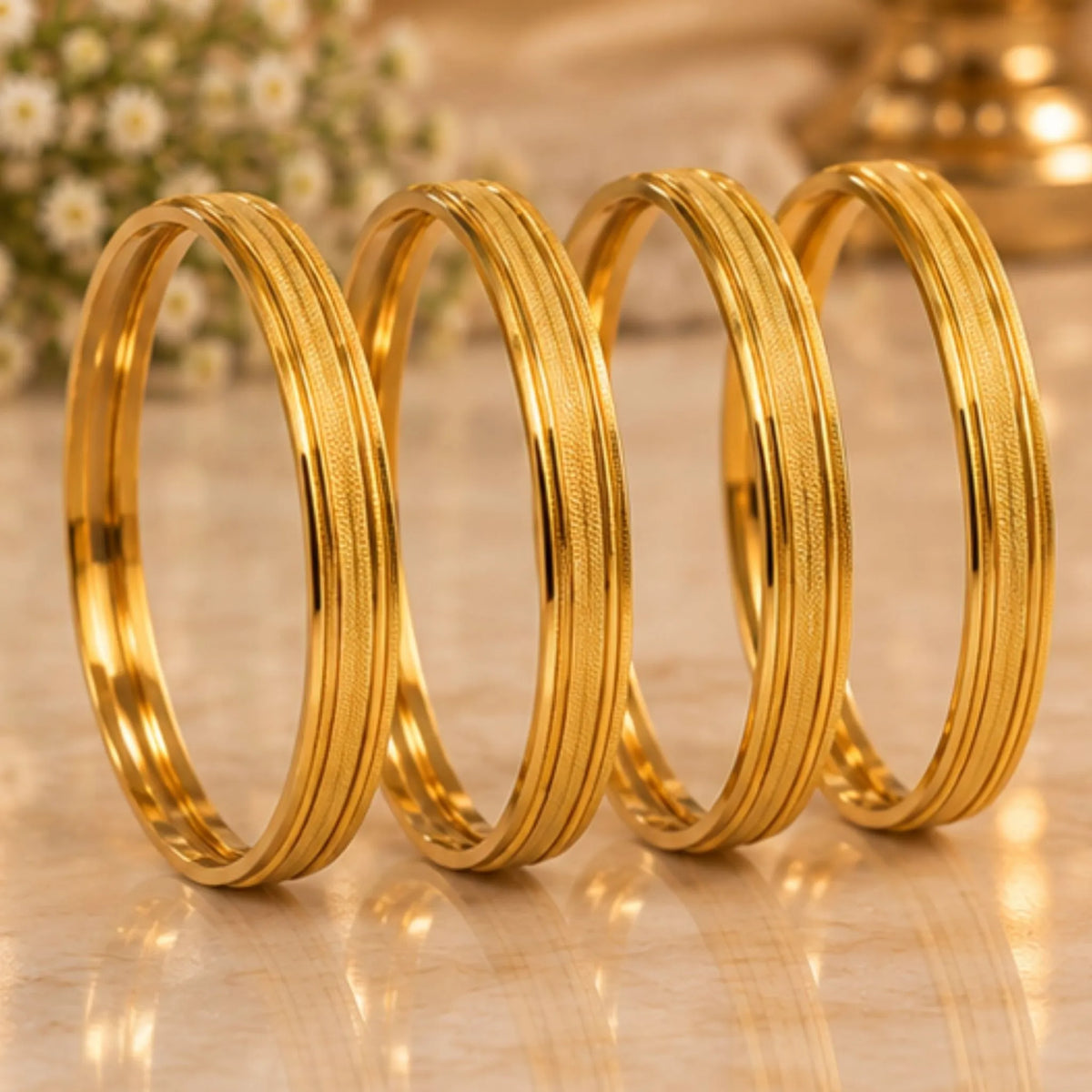 Slim Gold-Tone Textured Bangle Set
