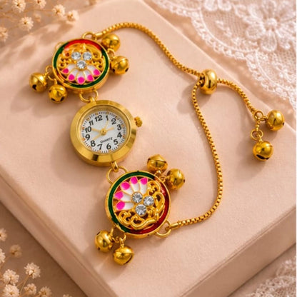 Multicolour Meenakari Floral Bracelet Watch for Women
