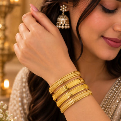 Slim Gold-Tone Textured Bangle Set
