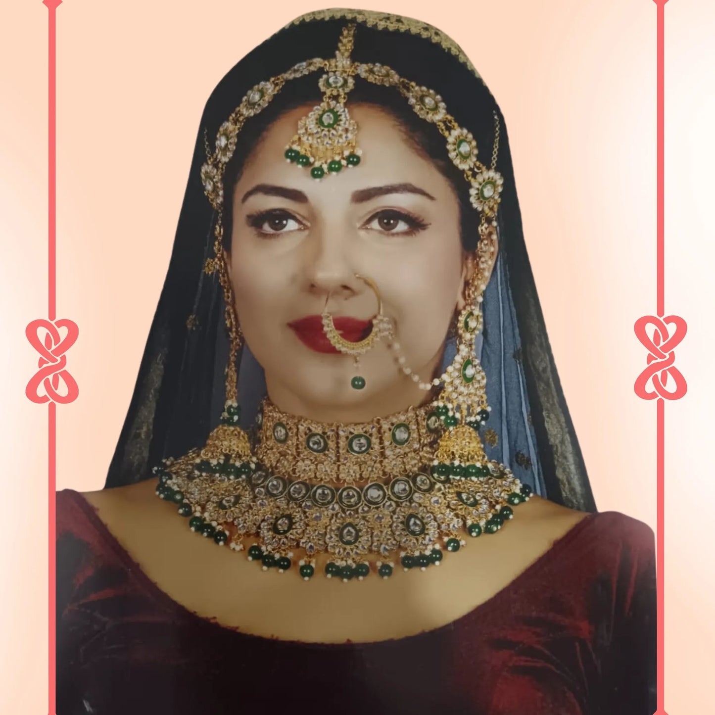 Emerald Royale Indian Bridal Jewellery Set – Necklace, Maatha Patti, Earrings & Nath