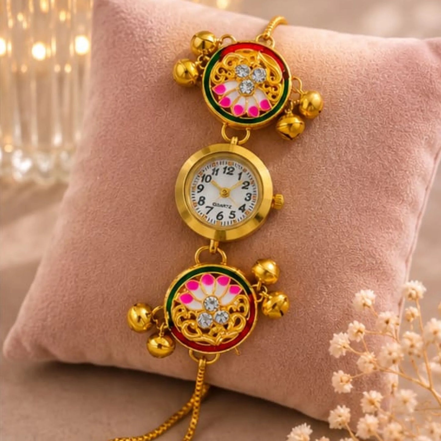 Multicolour Meenakari Floral Bracelet Watch for Women