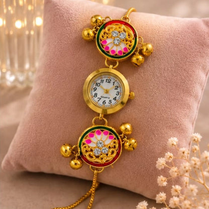 Multicolour Meenakari Floral Bracelet Watch for Women