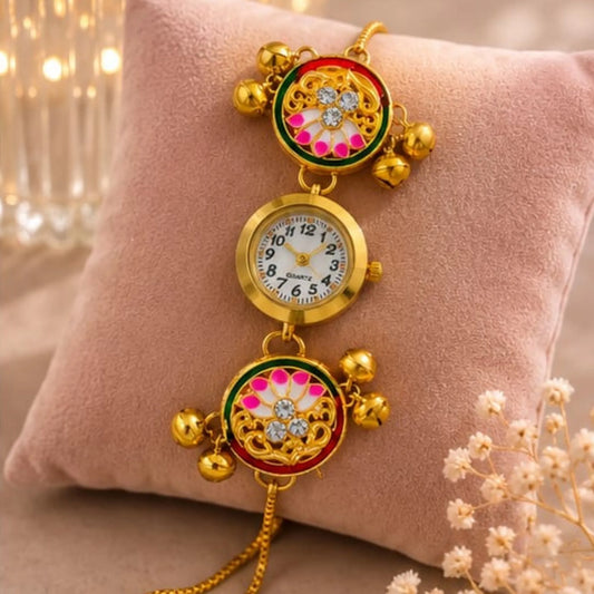 Multicolour Meenakari Floral Bracelet Watch for Women