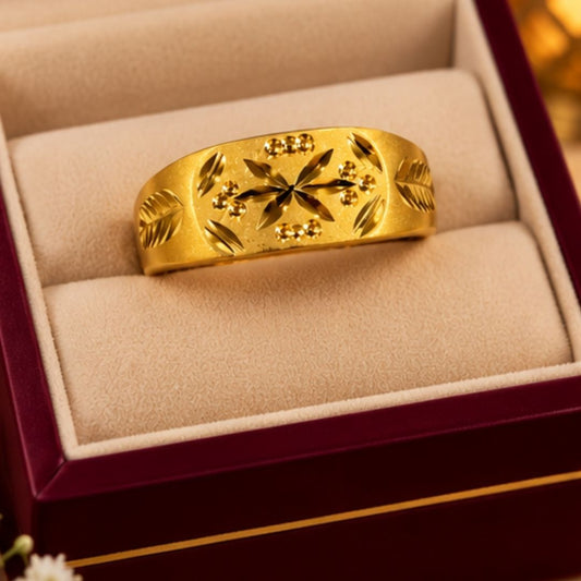 Men’s Gold-Tone Floral Engraved Band Ring