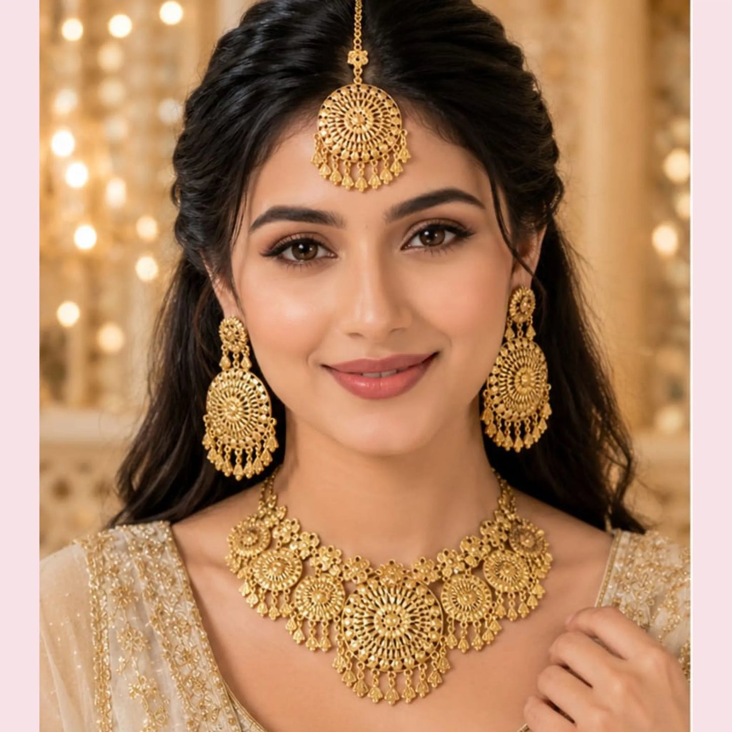Traditional Gold-Tone Necklace Set with Maang Tikka