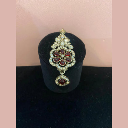 Maroon Stone Bridal Necklace Set with Earrings & Maang Tikka