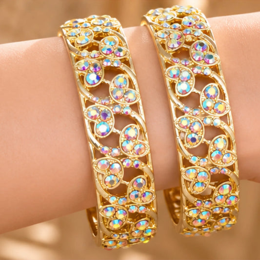 Crystal Kada Bangles (Pair) – Elegant Silver-Tone Traditional Wear