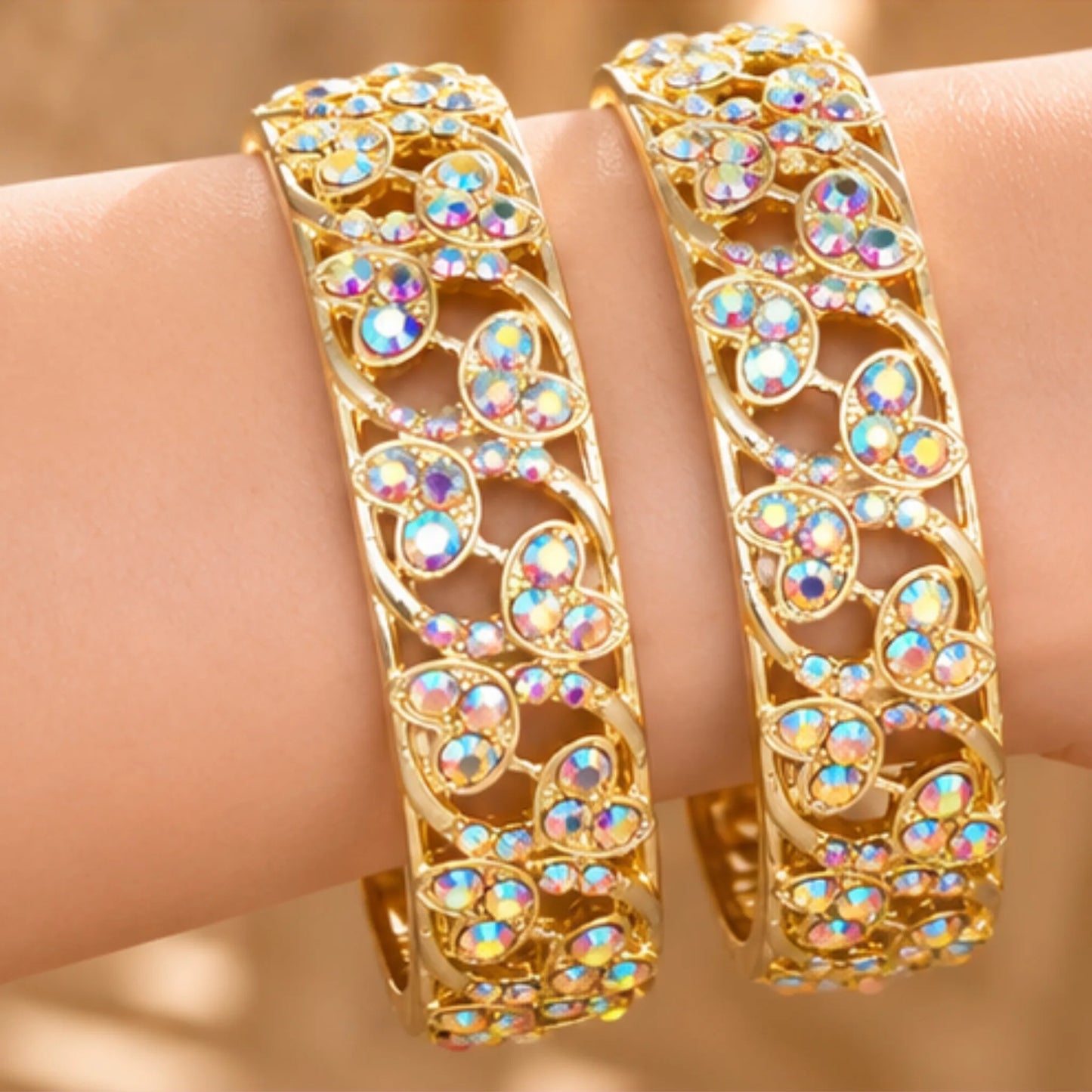 Butterfly Pattern Stone Kada Bangles (Pair) – Elegant Gold-Tone Traditional Wear