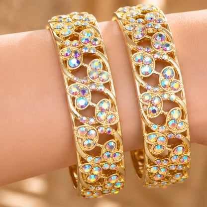 Butterfly Pattern Stone Kada Bangles (Pair) – Elegant Gold-Tone Traditional Wear