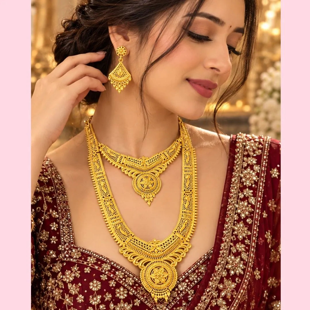 Gold Filigree Double Necklace Set