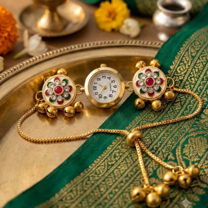 Multicolour Kundan Floral Bracelet Watch for Women