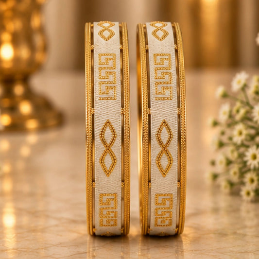 Silver-Tone Gold Detail Traditional Bangle Pair