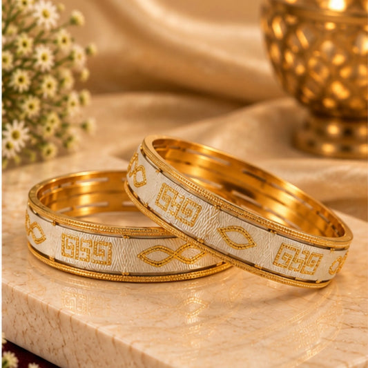 Silver-Tone Gold Detail Traditional Bangle Pair