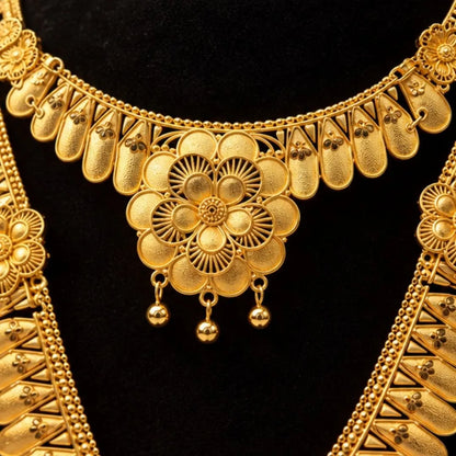Gold Floral Double Necklace Set