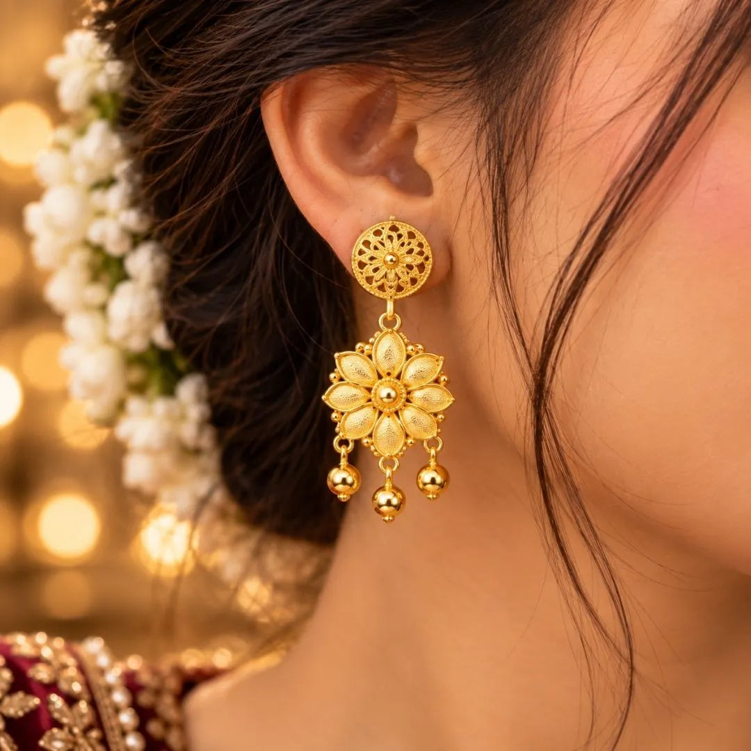 Gold Floral Double Necklace Set