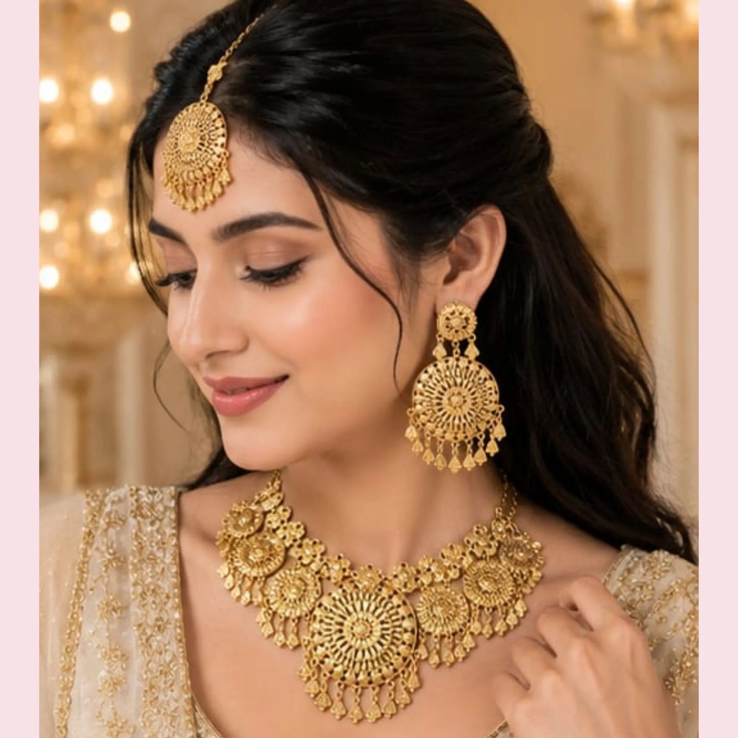 Traditional Gold-Tone Necklace Set with Maang Tikka
